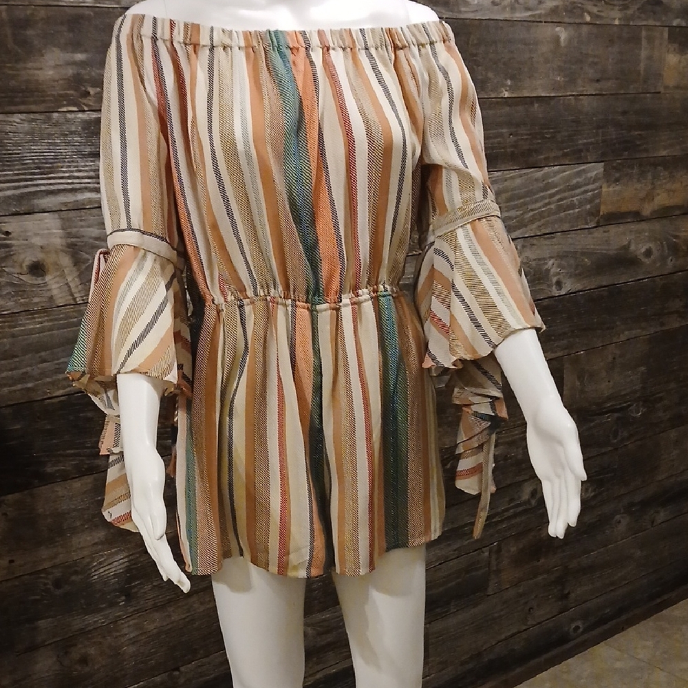 Truth Multicolor Striped Off-Shoulder Romper